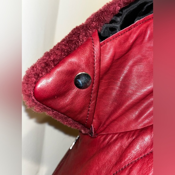 Maje Burgundy Crop Lambs Leather Motorcycle Jacket - Picture 9 of 16